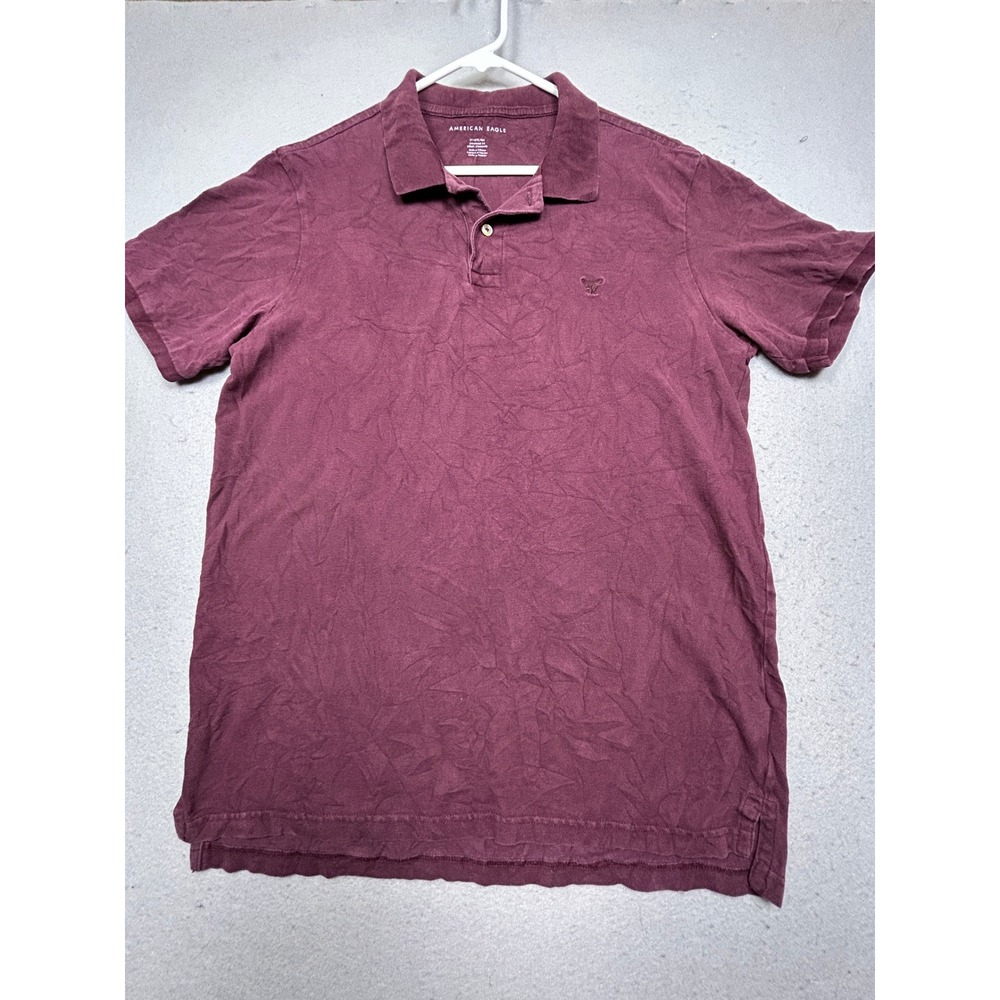 American Eagle Polo Shirt 100% Cotton Burgundy LT Mens